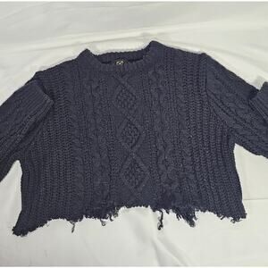 Women's Cropped Sweater Grunge Distressed 90's Y2K Thrashed Fisherman Medium